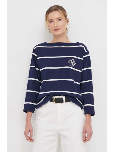 Памучна блуза с дълги ръкави Polo Ralph Lauren в тъмносиньо 211892649