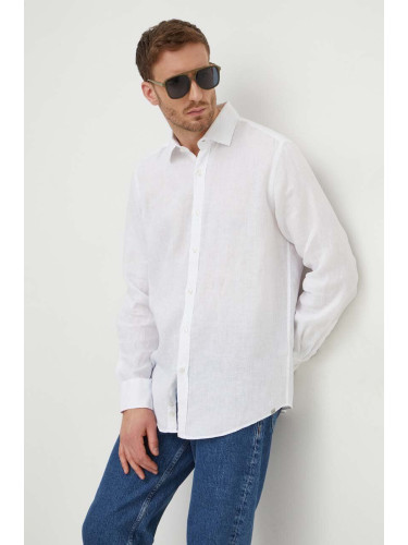 Ленена риза Paul&Shark в бяло със стандартна кройка с класическа яка 24413322CF