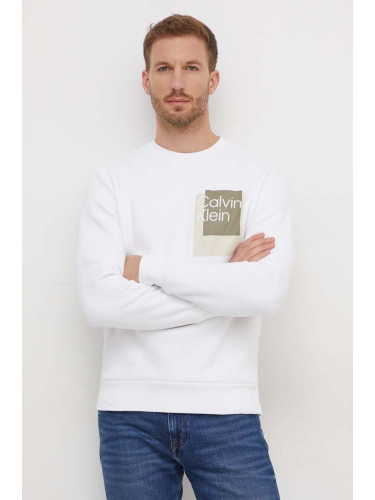 Суичър Calvin Klein в бяло с принт K10K112249