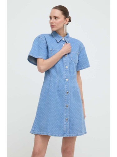 Дънкова рокля Custommade Jamilah Dots в синьо къса със стандартна кройка 999449457
