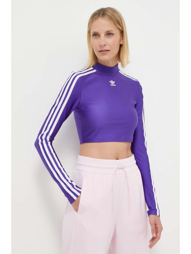 Блуза с дълги ръкави adidas Originals 0 в лилаво с ниско поло IR8133