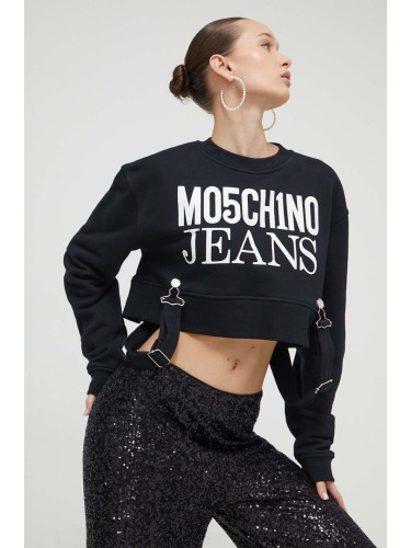 Памучен суичър Moschino Jeans в черно с принт