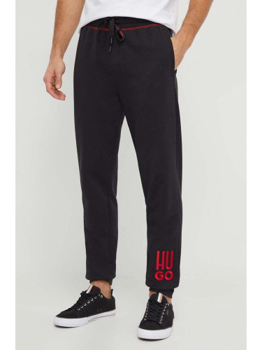 Домашен спортен панталон от памук HUGO в черно с апликация 50510541