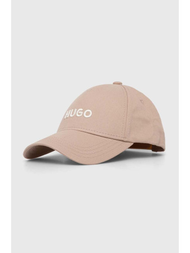 Памучна шапка с козирка HUGO в сиво с апликация 50496033