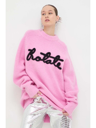 Вълнен пуловер Rotate дамски в розово от топла материя