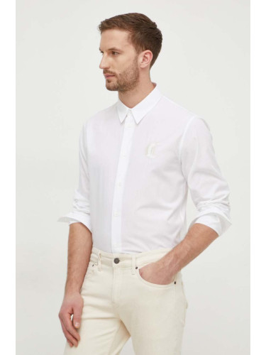 Памучна риза Just Cavalli мъжка в бяло със стандартна кройка с класическа яка 76OAL2S1 CN500