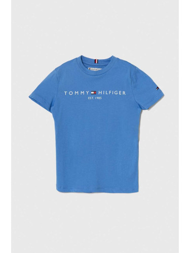 Детска памучна тениска Tommy Hilfiger в синьо