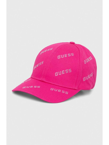 Памучна шапка с козирка Guess в лилаво с апликация V4RZ03 WFKN0