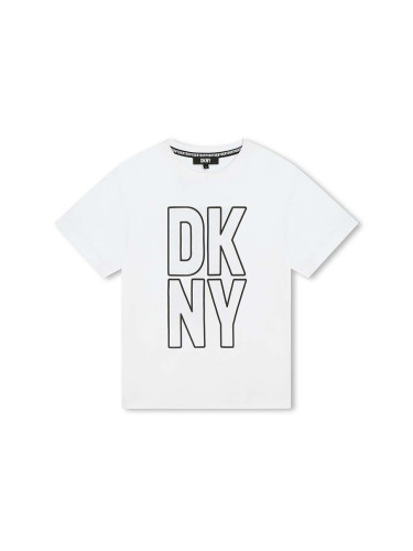 Детска памучна тениска Dkny в бяло с принт