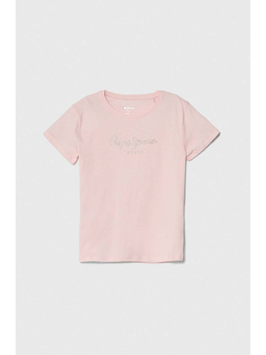 Детска памучна тениска Pepe Jeans NINA в розово