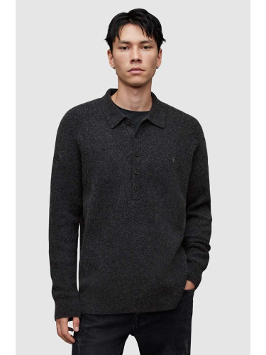 Пуловер с вълна AllSaints SHAPLEY LS POLO в черно