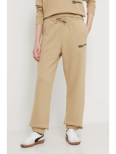 Спортен панталон Karl Lagerfeld Jeans в бежово с апликация