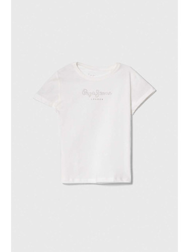Детска памучна тениска Pepe Jeans NINA в бяло