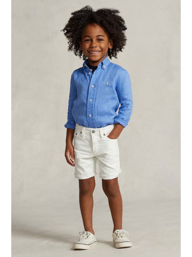 Детска ленена риза Polo Ralph Lauren в синьо