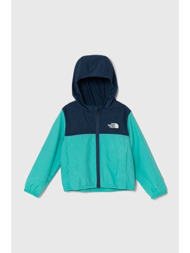 Детско яке The North Face NEVER STOP HOODED WINDWALL JACKET в зелено