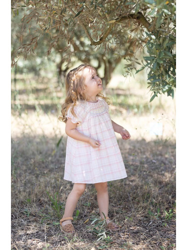 Детска памучна рокля Tartine et Chocolat в розово къса разкроена