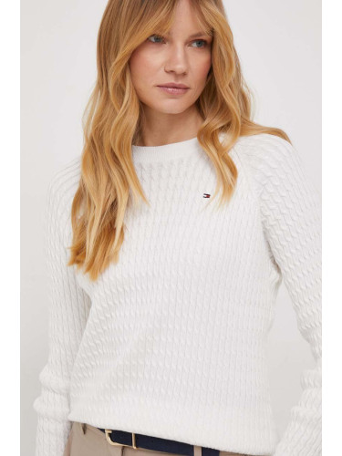 Памучен пуловер Tommy Hilfiger в бяло от лека материя WW0WW41142
