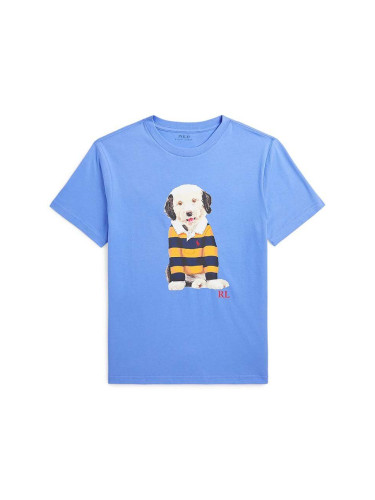 Детска памучна тениска Polo Ralph Lauren в синьо с принт