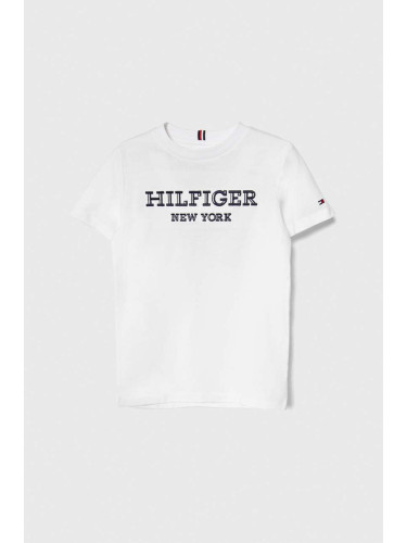 Детска памучна тениска Tommy Hilfiger в бяло с апликация