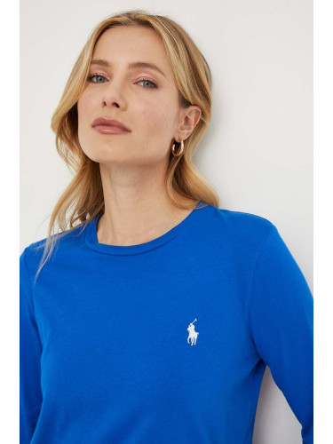 Памучна блуза с дълги ръкави Polo Ralph Lauren в синьо 211898699