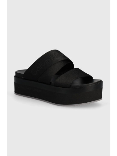 Чехли Calvin Klein Jeans FLATFORM SANDAL WEBBING IN MR в черно с платформа YW0YW01361