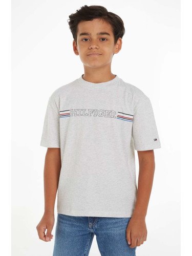 Детска памучна тениска Tommy Hilfiger в сиво