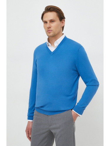 Памучен пуловер United Colors of Benetton в синьо от лека материя
