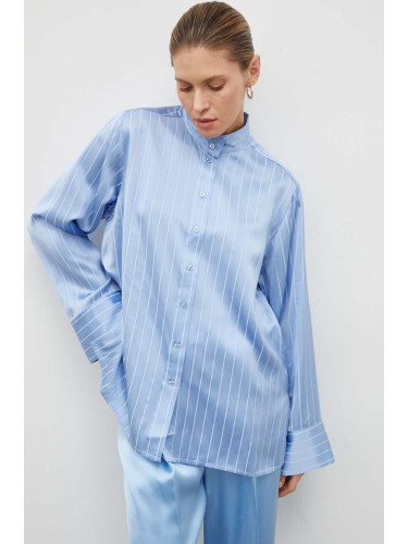 Риза Lovechild дамска в синьо със свободна кройка с права яка 6964166
