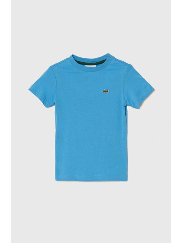 Детска памучна тениска Lacoste в синьо с изчистен дизайн