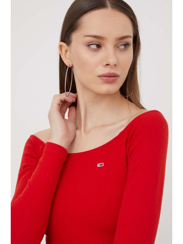 Блуза с дълги ръкави Tommy Jeans в червено DW0DW17535