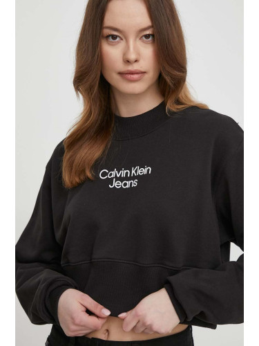 Памучен суичър Calvin Klein Jeans в черно с принт J20J221466