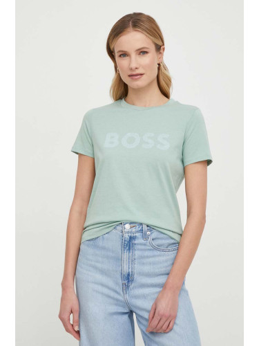 Памучна тениска BOSS ORANGE в зелено 50501139