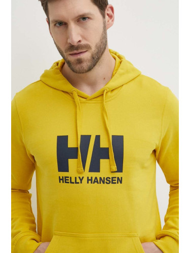Памучен суичър Helly Hansen HH LOGO HOODIE в жълто с качулка апликация 53289 33977