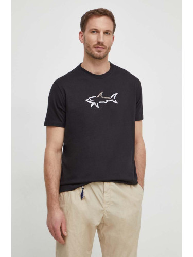 Памучна тениска Paul&Shark в черно с принт 24411085