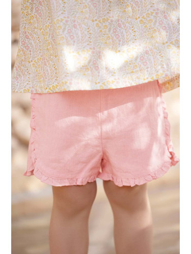 Бебешки ленен къс панталон Tartine et Chocolat в розово с изчистен дизайн