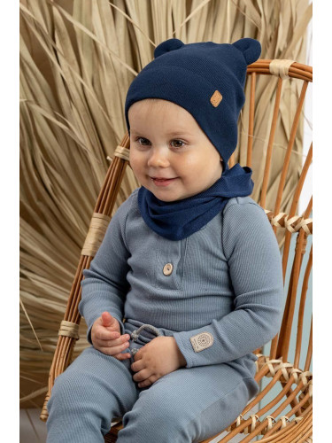 Детска памучна шапка Jamiks TOMAR в синьо с фина плетка