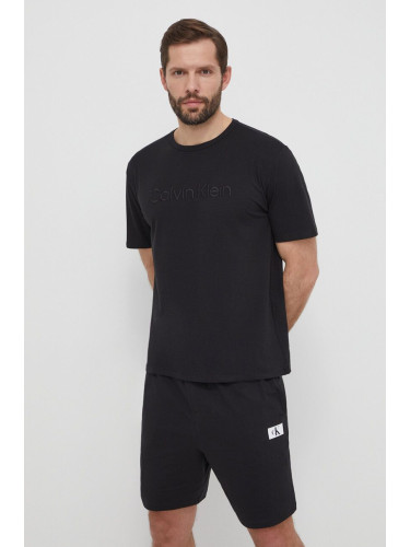Домашна тениска Calvin Klein Underwear в черно с апликация 000NM2501E