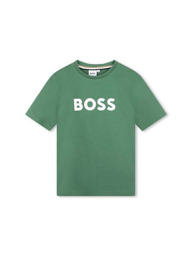 Детска памучна тениска BOSS в зелено с принт