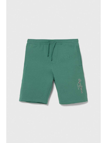 Детски памучен къс панталон Pepe Jeans NEW EDDIE SHORT в зелено с регулируема талия
