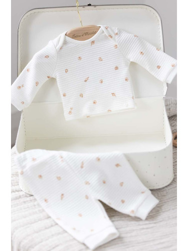 Детска памучна пижама Tartine et Chocolat в бяло с десен