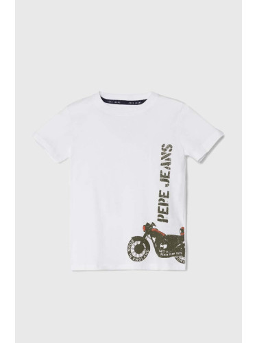 Детска памучна тениска Pepe Jeans ROBERT в бяло с принт