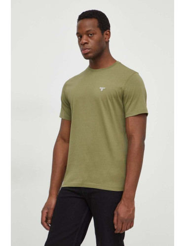 Памучна тениска Barbour в зелено с изчистен дизайн MTS0331