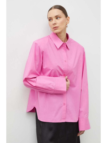 Памучна риза Gestuz дамска в розово със свободна кройка с класическа яка 10908660