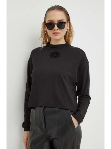 Памучна блуза с дълги ръкави G-Star в черно с ниско поло