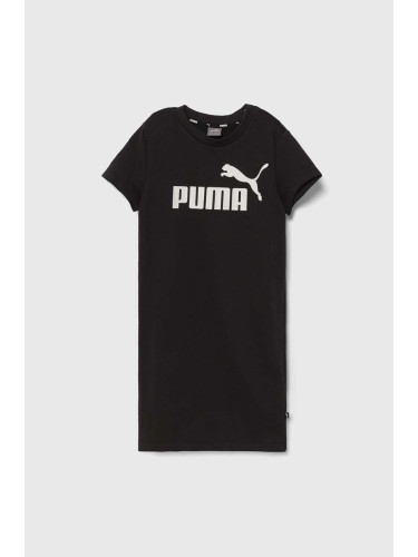 Детска рокля Puma ESS+ Logo Dress TR G в черно къса със стандартна кройка