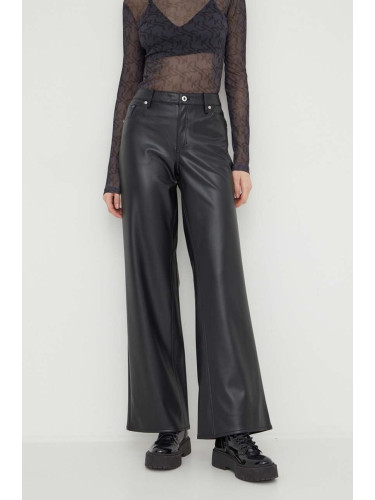 Панталон Karl Lagerfeld Jeans в черно с широка каройка, със стандартна талия