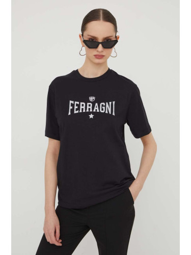 Памучна тениска Chiara Ferragni STRETCH в черно 76CBHC02