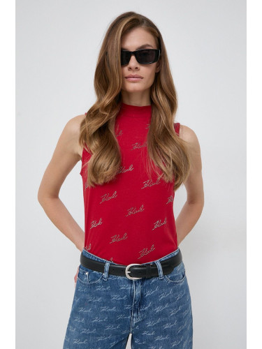 Топ Karl Lagerfeld дамски в червено с ниско поло