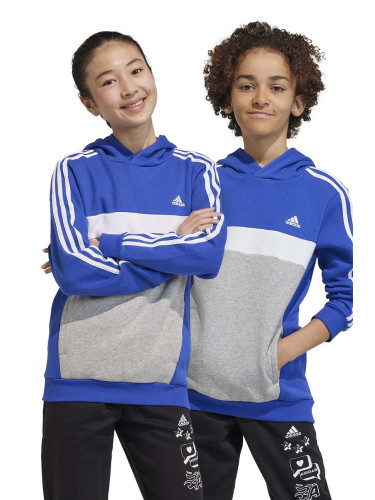 Детски суичър adidas в синьо с качулка с десен