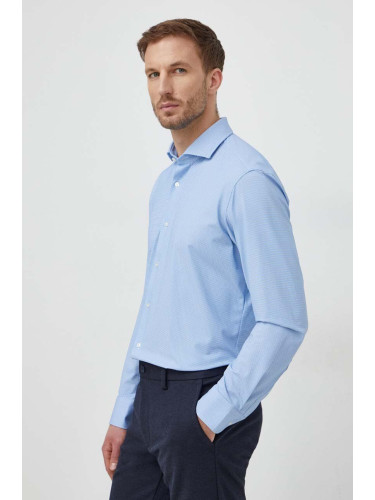 Риза BOSS мъжка в синьо със стандартна кройка с италианска яка 50503097